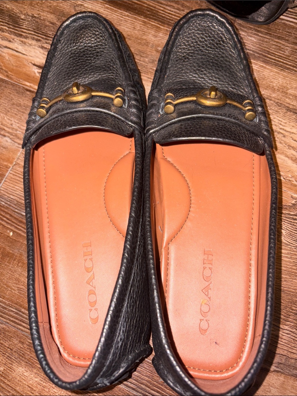 Coach Black Leather Loafers with Gold Hardware - Picture 2 of 3